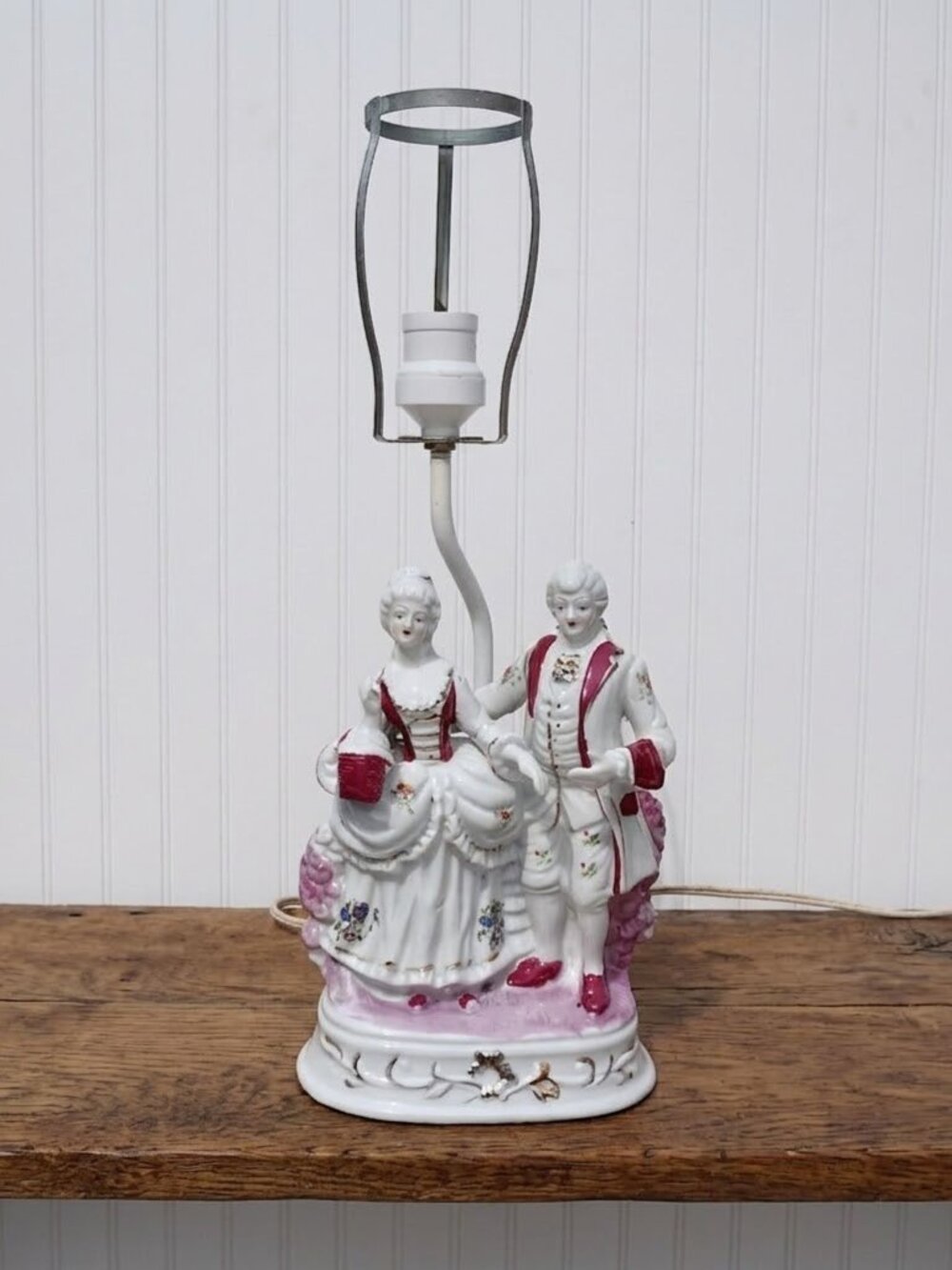 Vintage Porcelain Figural Lamp Victorian Courting Couple Taiwan Mid Century MCM